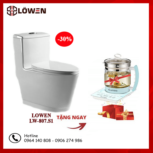 Mua bồn cầu LOWEN LW-807.S1 giảm giá 30% + tặng ấm điện RAPIDO